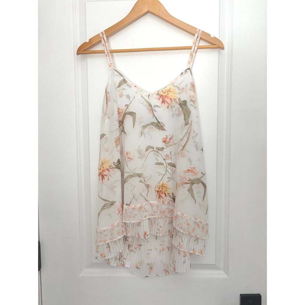White House Black Market Watercolor Floral Tiered Ruffle Cami Top NWT Small